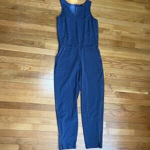 Athleta Brooklyn Textured Jumpsuit blue/violet leopard jacquard Size 10